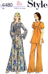 4480 1973 STYLE PANEL PLEAT LONG SLEEVE DRESS, SHORT SLEEVE TUNIC, PANTS PATTERN 10 32.5"b UNCUT